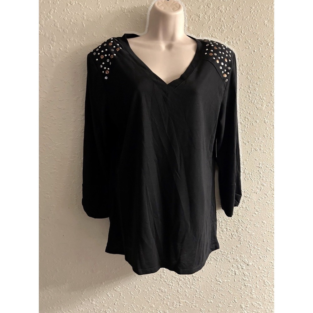 New Xl New Direction Black Shoulder Studded Top #1529*8